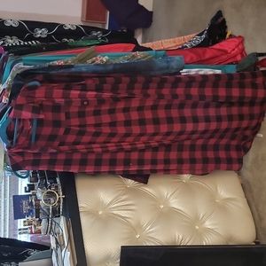Long red plaid over top